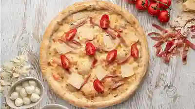 Піца Карбонара з томатами чері меню Celentano